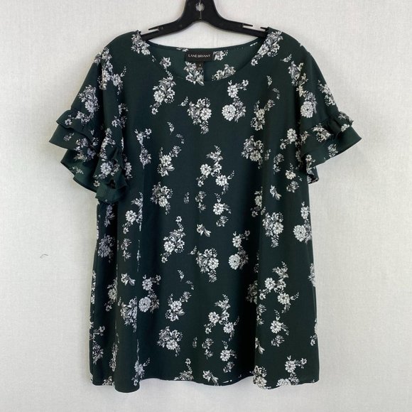 LANE BRYANT Dark Green Floral Print Blouse - Picture 1 of 7